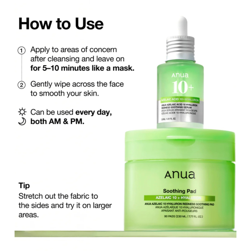 Anua - Pads Azelaic 10 Hyaluron Redness Soothing pads format