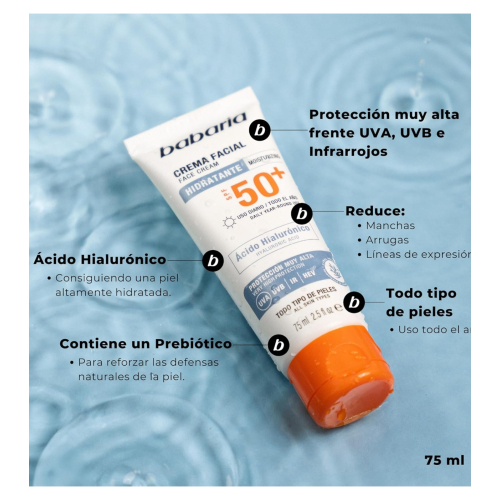 Babaria - Moisturizing facial sunscreen SPF50+ - Hyaluronic Acid