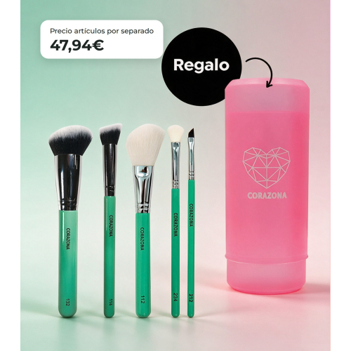 CORAZONA Essential Brush Pack with 5 Makeup Tools and Vegan and Cruelty-Free + Gift Canister