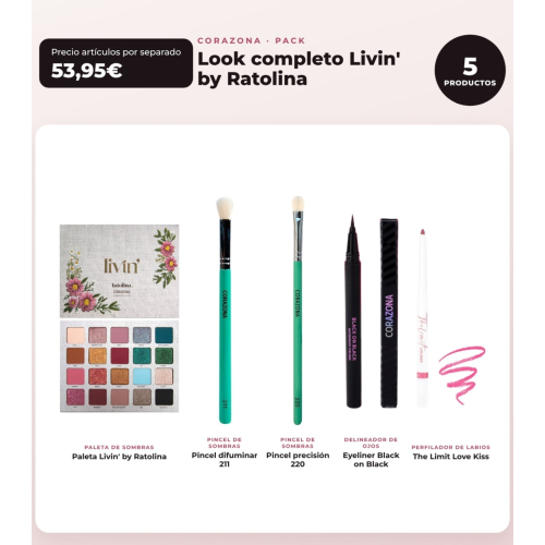 CORAZONA - Complete Look Pack Livin' by Ratolina - Eyeshadow Palette + 2 Brushes + Eyeliner + Lip Liner