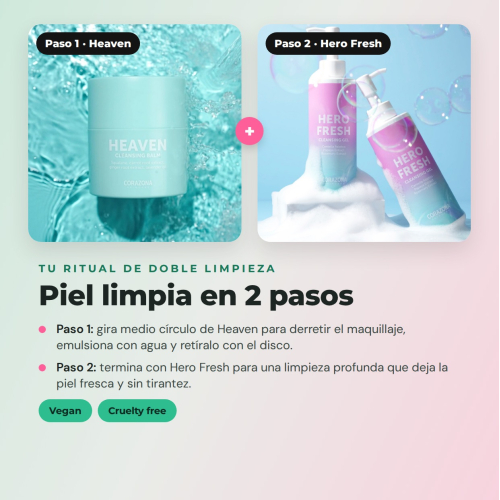 CORAZONA Pack Skincare Double Cleansing - Heaven Balm, Fresh Hero Gel, and Reusable Disc for Clean and Fresh Skin