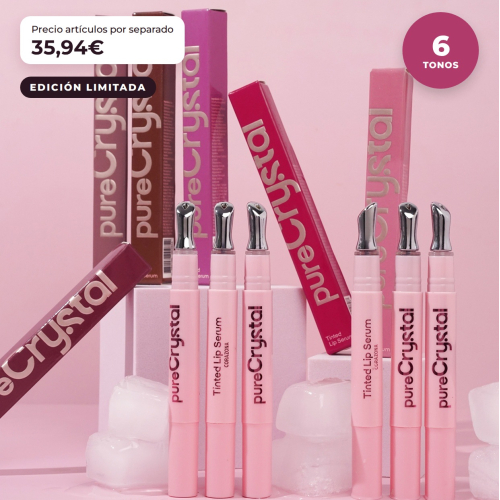 CORAZONA - Set Pure Crystal Tinted Lip Serum Limited Edition - 6 Lip Tints Serum with Metallic Applicator Cold Effect - Glossy Finish and Long-Lasting Tint