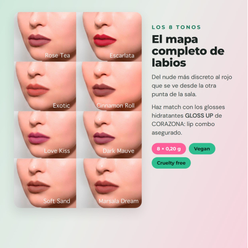 CORAZONA The Limit Full Set | 8 Ultra-Pigmented Lip Liners with Creamy Texture and Matte Finish Cruelty Free Vegan