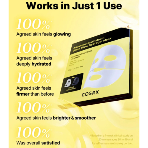 COSRX - Pack of 3 facial masks Advanced Snail Mucin Glass Glow