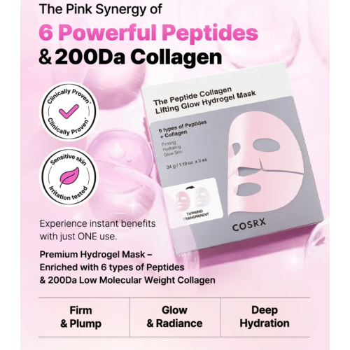 COSRX - Pack of 3 face masks The Peptide Collagen Lifting Glow