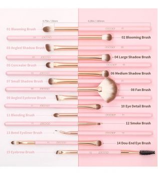 Docolor - Eye Brush Set Soft Pink Pro (15 Pieces)