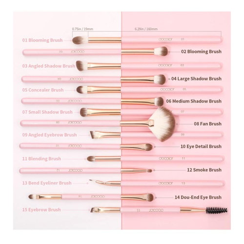 Docolor - Eye Brush Set Soft Pink Pro (15 Pieces)