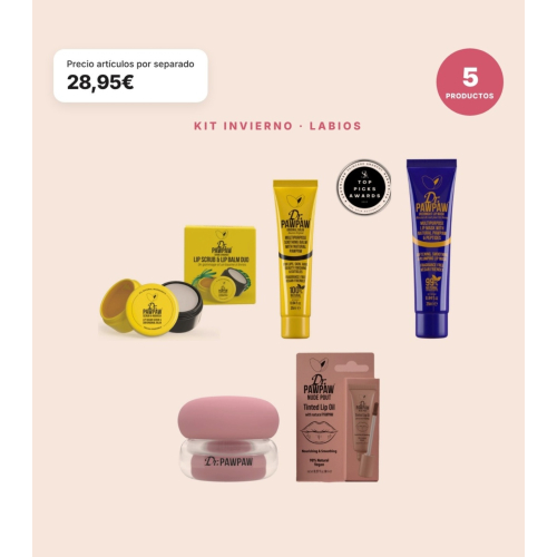 Dr. PAWPAW - Winter Lip Pack Kit 5 Products | Exfoliating Duo Scrub & Nourish, Original Clear Balm, Overnight Mask, Cloud Balm, and Nourishing Lip Tint