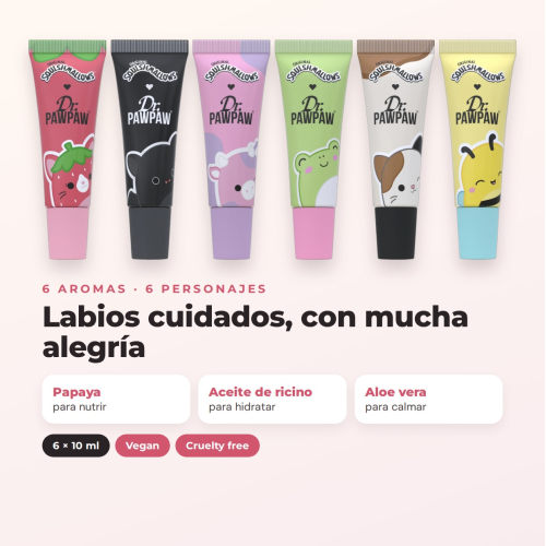 Dr. PAWPAW - Squishmallows Full Set | 6 Hydrating Lip Balms with Scents Inspired by Adorable Characters and Formula Enriched with Papaya Extract