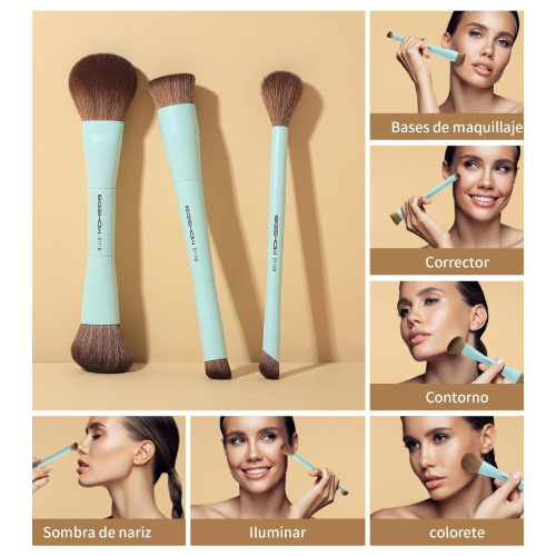 Eigshow - *Duo Series* - Set of 3 Double-Ended Makeup Brushes - Blue