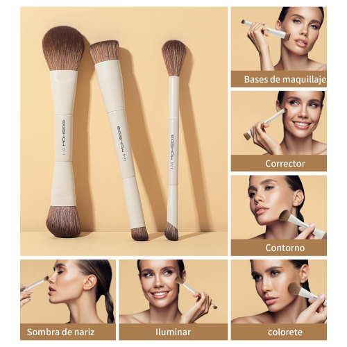 Eigshow - *Duo Series* - Set of 3 Double-Ended Makeup Brushes - White