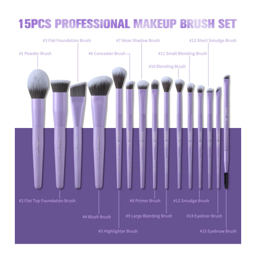 Eigshow - *Purple* - 15-piece makeup brush set
