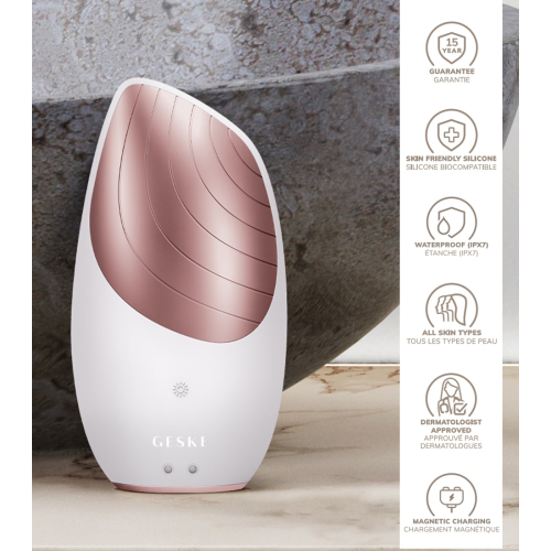 GESKE - Facial Cleansing and Massager Brush Sonic Thermo 6 in 1 - White Rose Gold