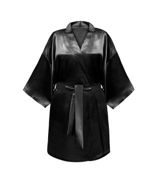 GLOV - Satin Robe Kimono Style - Black