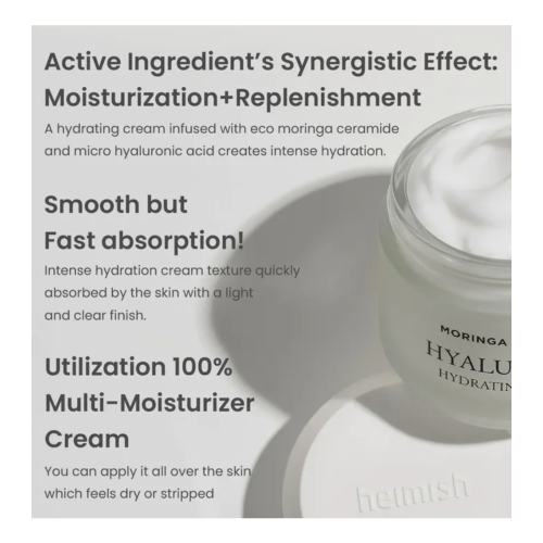 Heimish - *Moringa Ceramide* - Moisturizing facial cream Hyaluronic Hydrating Cream
