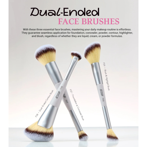 Jessup Beauty - *Innovation in Hand, Beauty in Heart* - Set of 3 Double Brushes - Quiet Gray