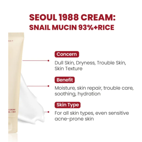 K-Secret - *Seoul 1988* - Face Cream Snail Mucin 93% + Rice