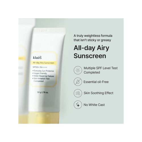 Klairs - Facial sun cream All-day Airy Sunscreen SPF50+ PA++++