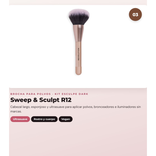Makeup Revolution - Stick Contour Set Reloaded Contour & Blend - Dark + Stick Bronzer Skin Silk - Sunset + Powder Brush Sweep & Sculpt - R12