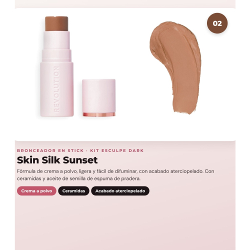 Makeup Revolution - Stick Contour Set Reloaded Contour & Blend - Dark + Stick Bronzer Skin Silk - Sunset + Powder Brush Sweep & Sculpt - R12