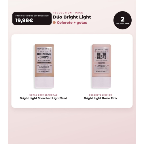 Makeup Revolution - Bronzing Drops Set Bright Light - Scorched Light/ Med + Liquid Blush Bright Light - Rosie Pink