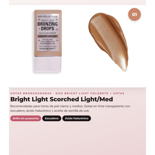 Makeup Revolution - Bronzing Drops Set Bright Light - Scorched Light/ Med + Liquid Blush Bright Light - Rosie Pink