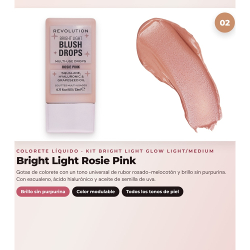 Makeup Revolution - Bronzing Drops Set Bright Light - Scorched Light/ Med + Liquid Blush Bright Light - Rosie Pink + Multi-Use Base Bright Light Face Glow - Gleam Light