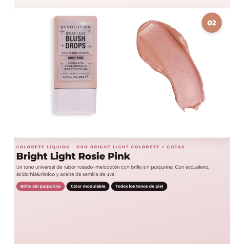 Makeup Revolution - Bronzing Drops Set Bright Light - Scorched Light/ Med + Liquid Blush Bright Light - Rosie Pink