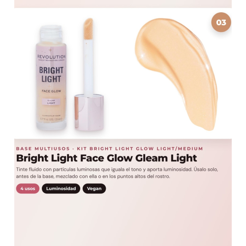 Makeup Revolution - Bronzing Drops Set Bright Light - Scorched Light/ Med + Liquid Blush Bright Light - Rosie Pink + Multi-Use Base Bright Light Face Glow - Gleam Light