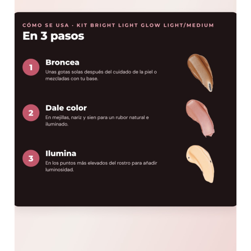 Makeup Revolution - Bronzing Drops Set Bright Light - Scorched Light/ Med + Liquid Blush Bright Light - Rosie Pink + Multi-Use Base Bright Light Face Glow - Gleam Light