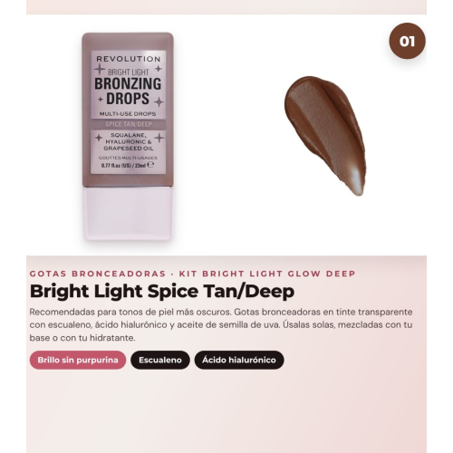 Makeup Revolution - Bronzing Drops Set Bright Light - Spice Tan/Deep + Liquid Blush Bright Light - Rosie Pink + Powder Highlighter Beam Bright - Bronze Baddie