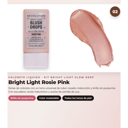 Makeup Revolution - Bronzing Drops Set Bright Light - Spice Tan/Deep + Liquid Blush Bright Light - Rosie Pink + Powder Highlighter Beam Bright - Bronze Baddie