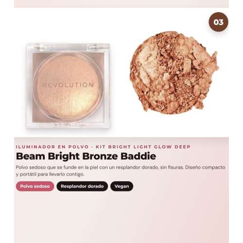 Makeup Revolution - Bronzing Drops Set Bright Light - Spice Tan/Deep + Liquid Blush Bright Light - Rosie Pink + Powder Highlighter Beam Bright - Bronze Baddie
