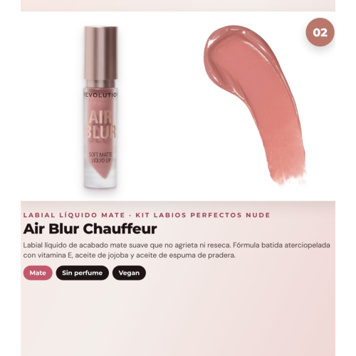 Makeup Revolution - Lip Liner Set Pout Liner - Chauffeur Nude + Matte Liquid Lipstick Air Blur - Chauffeur + Volumizing Lip Gloss Pout Bomb - Melba Warm Peach