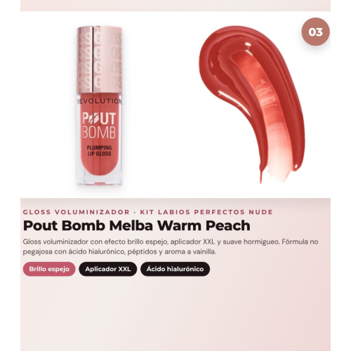 Makeup Revolution - Lip Liner Set Pout Liner - Chauffeur Nude + Matte Liquid Lipstick Air Blur - Chauffeur + Volumizing Lip Gloss Pout Bomb - Melba Warm Peach