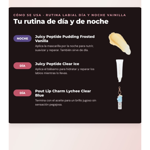 Makeup Revolution - Lip Mask Set Juicy Peptide Pudding - Frosted Vanilla + Lip Balm Juicy Peptide - Clear Ice + Lip Oil Pout Lip Charm - Lychee Clear Blue