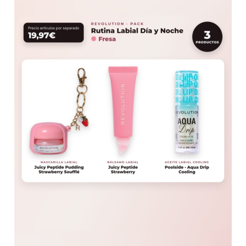 Makeup Revolution - Lip Mask Set Juicy Peptide Pudding - Strawberry Soufflé + Lip Balm Juicy Peptide - Strawberry + Lip Oil Aqua Drip Cooling