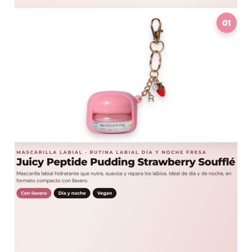 Makeup Revolution - Lip Mask Set Juicy Peptide Pudding - Strawberry Soufflé + Lip Balm Juicy Peptide - Strawberry + Lip Oil Aqua Drip Cooling