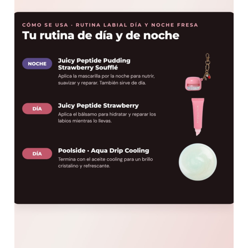 Makeup Revolution - Lip Mask Set Juicy Peptide Pudding - Strawberry Soufflé + Lip Balm Juicy Peptide - Strawberry + Lip Oil Aqua Drip Cooling