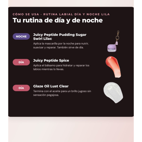 Makeup Revolution - Lip Mask Set Juicy Peptide Pudding - Sugar Swirl Lilac + Lip Balm Juicy Peptide - Spice + Lip Oil Glaze Oil - Lust Clear