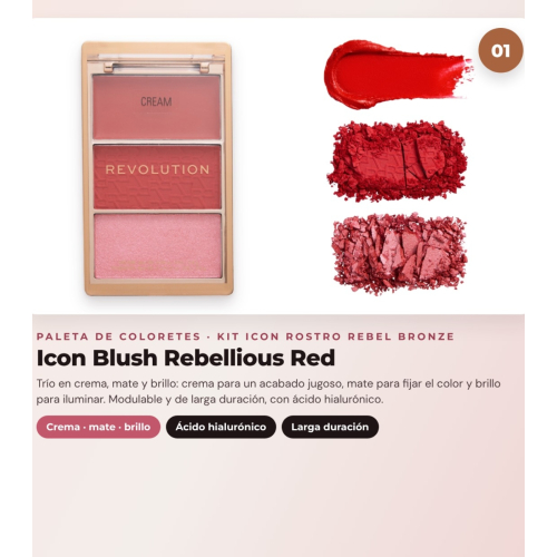 Makeup Revolution - Blush Palette Icon Blush - Rebellious Red + Bronzer Palette Bronze Icon - Divine Fair + Highlighter Palette Highlight Icon - Molten Bronze