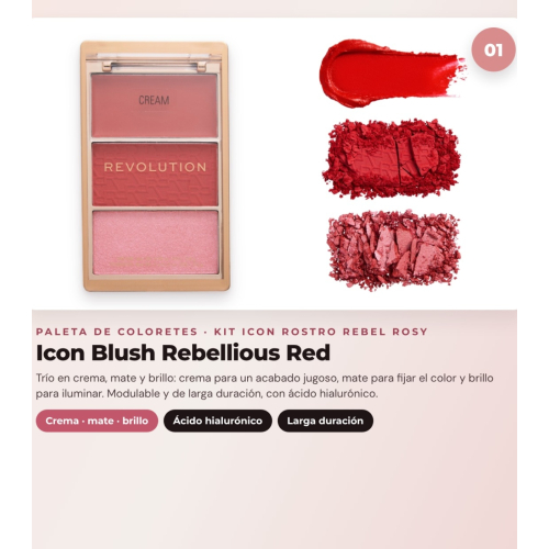 Makeup Revolution - Blush Palette Set Icon Blush - Rebellious Red + Bronzer Palette Bronze Icon - Divine Fair + Highlighter Palette Highlight Icon - Rosy Gold Glow