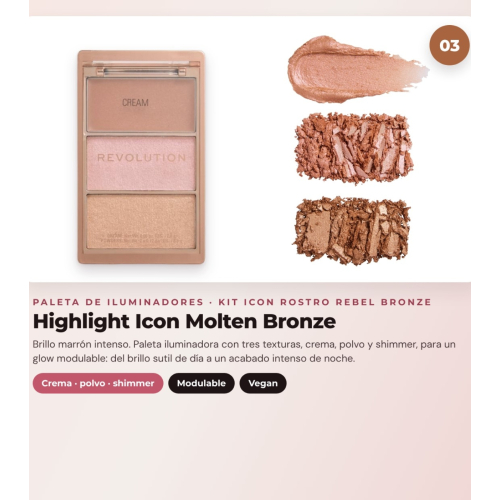 Makeup Revolution - Blush Palette Icon Blush - Rebellious Red + Bronzer Palette Bronze Icon - Divine Fair + Highlighter Palette Highlight Icon - Molten Bronze