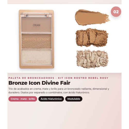 Makeup Revolution - Blush Palette Set Icon Blush - Rebellious Red + Bronzer Palette Bronze Icon - Divine Fair + Highlighter Palette Highlight Icon - Rosy Gold Glow