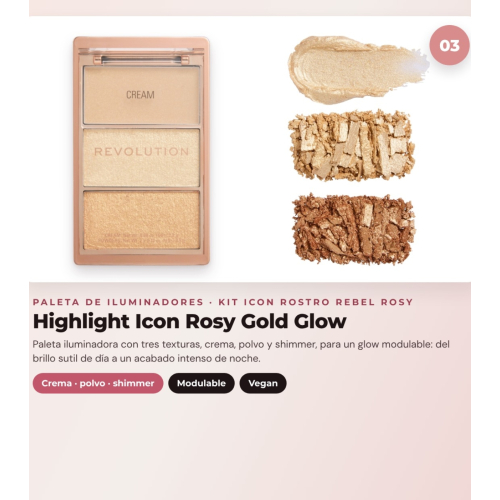 Makeup Revolution - Blush Palette Set Icon Blush - Rebellious Red + Bronzer Palette Bronze Icon - Divine Fair + Highlighter Palette Highlight Icon - Rosy Gold Glow