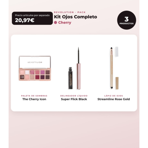 Makeup Revolution - Eyeshadow Palette Set The Cherry Icon + Liquid Eyeliner Super Flick - Black + Eyeliner Streamline Waterline Eyeliner Pencil - Rose Gold