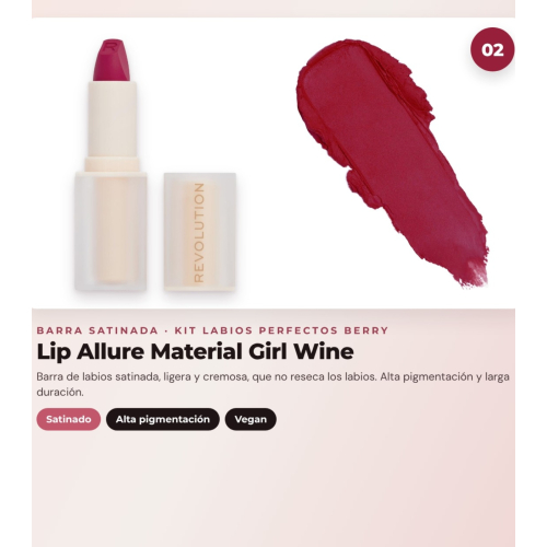 Makeup Revolution - Lip Liner Set Pout Liner - Deepest Mauve + Satin Lipstick Lip Allure - Material Girl Wine + Lip Oil Stick Jelly - Watermelon Crush Red
