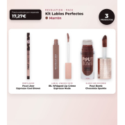Makeup Revolution - Lip Liner Set Pout Liner - Espresso Cool Brown + Liquid Lipstick IRL Whipped Lip Crème - Espresso Nude + Lip Gloss with Shimmer Pout Bomb - Chocolate Sparkle