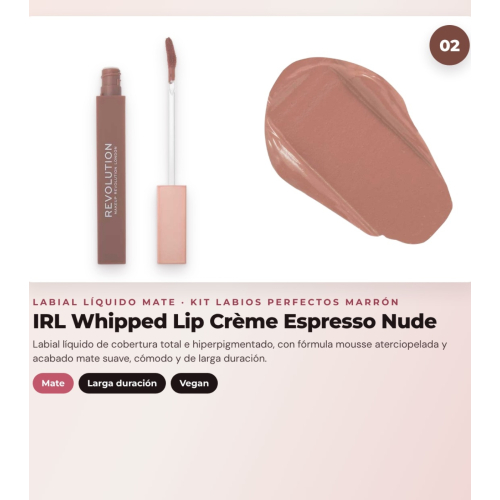 Makeup Revolution - Lip Liner Set Pout Liner - Espresso Cool Brown + Liquid Lipstick IRL Whipped Lip Crème - Espresso Nude + Lip Gloss with Shimmer Pout Bomb - Chocolate Sparkle