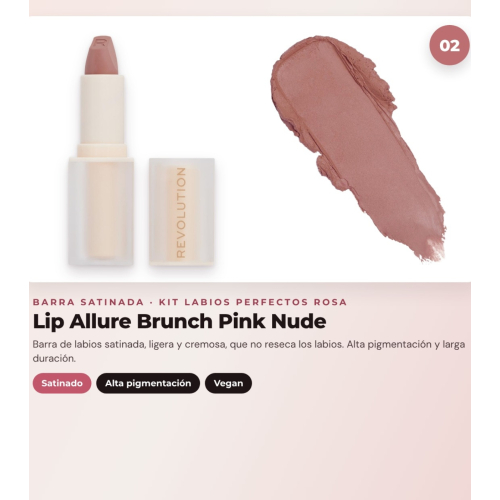 Makeup Revolution - Lip Liner Set Pout Liner - Kiss Baby Pink + Satin Lipstick Lip Allure - Brunch Pink Nude + Lip Oil Pout Lip Charm - Lychee Clear Pink